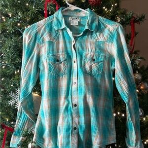 Ariat Turquoise and White Plaid Shirt